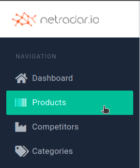 NetRadar.io menu with Products selected