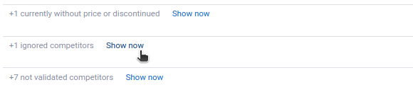 The line ignored competitors with the Show now link