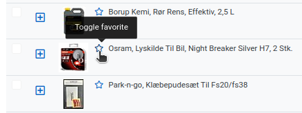 The Toggle favorite star in the product list