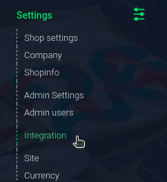 DanDomain Settings menu with Integration selected