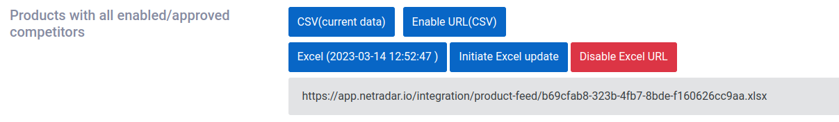The web address of the Excel file shown below the buttons