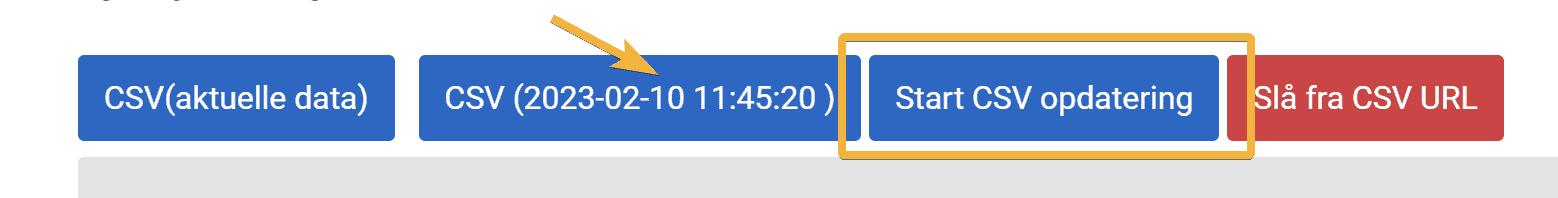 The CSV buttons with the time of the latest update and the Start CSV update button