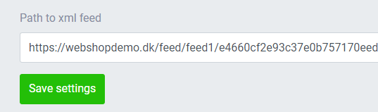The Path to xml feed field with a feed URL and the Save settings button
