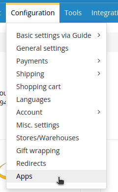 Golden Planet admin with Configuration → Apps selected