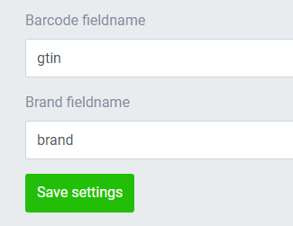 Barcode fieldname set to gtin and Brand fieldname set to brand in NetRadar.io