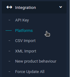 NetRadar.io menu with Integration → Platforms selected