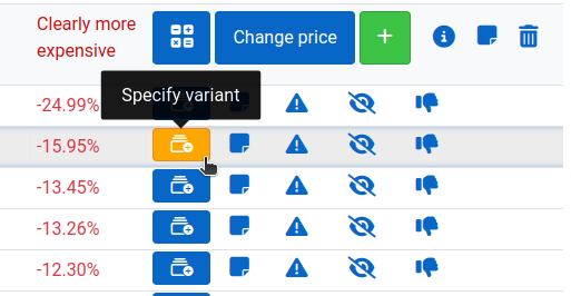 Yellow variant button with the Specify variant tooltip