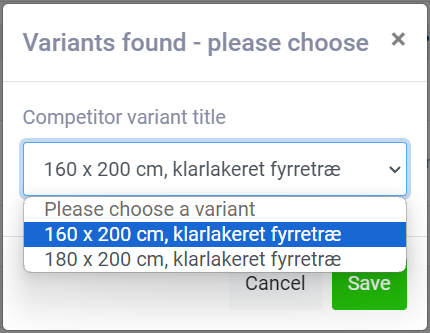 Dialog Variants found – please choose with a drop-down of competitor variants