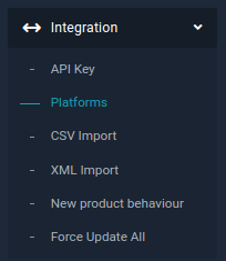 NetRadar.io menu with Integration → Platforms selected