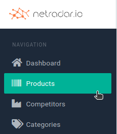NetRadar.io menu with Products selected