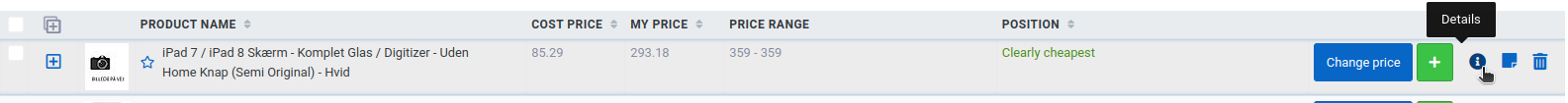 Product row with the Details tooltip on the i icon