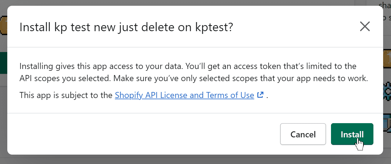 The install confirmation dialog with the Install button