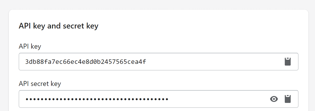 API key and API secret key in Shopify