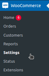 WordPress admin menu with WooCommerce → Settings selected