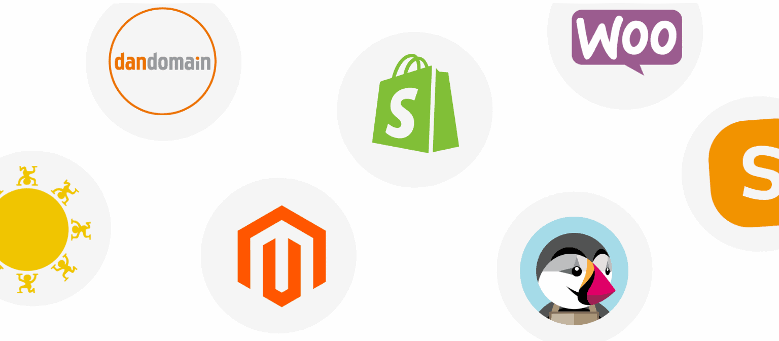Logoer for webshop-platforme: DanDomain, Shopify, WooCommerce, Magento og PrestaShop
